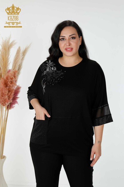 Women's Blouse Pocket Detailed Black - 79025 | KAZEE - Thumbnail