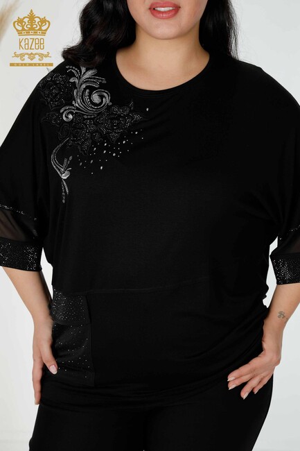 Women's Blouse Pocket Detailed Black - 79025 | KAZEE - Thumbnail