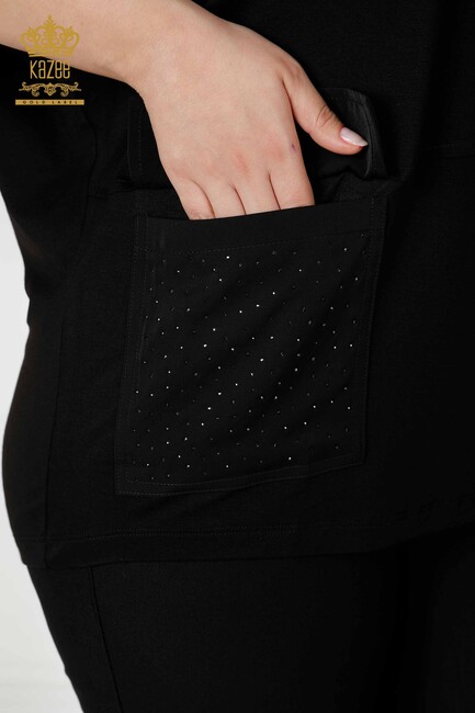 Women's Blouse Pocket Detailed Black - 79025 | KAZEE - Thumbnail