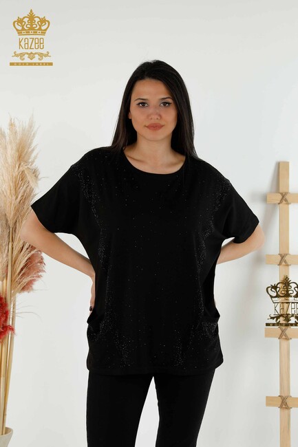 Women's Blouse Pocket Detailed Black - 79293 | KAZEE - Thumbnail