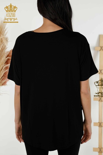 Women's Blouse Pocket Detailed Black - 79293 | KAZEE - Thumbnail