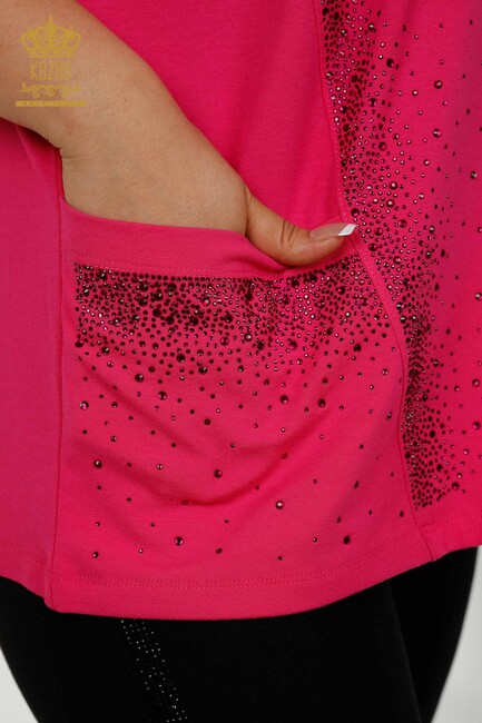 Women's Blouse Pocket Detailed Fuchsia - 79293 | KAZEE - Thumbnail