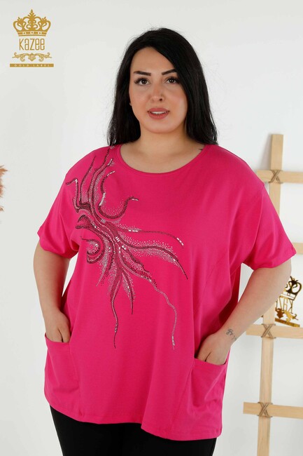 Women's Blouse Pocket Detailed Fuchsia - 79294 | KAZEE - Thumbnail