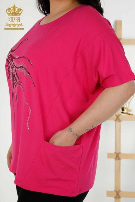 Women's Blouse Pocket Detailed Fuchsia - 79294 | KAZEE - Thumbnail