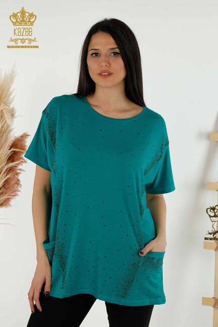 Women's Blouse Pocket Detailed Green - 79293 | KAZEE - Thumbnail