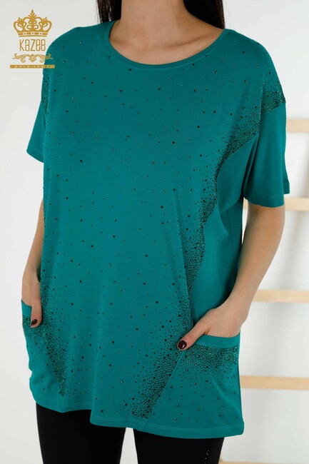 Women's Blouse Pocket Detailed Green - 79293 | KAZEE - Thumbnail