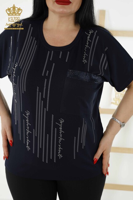 Women's Blouse Pocket Detailed Navy Blue - 79140 | KAZEE - Thumbnail