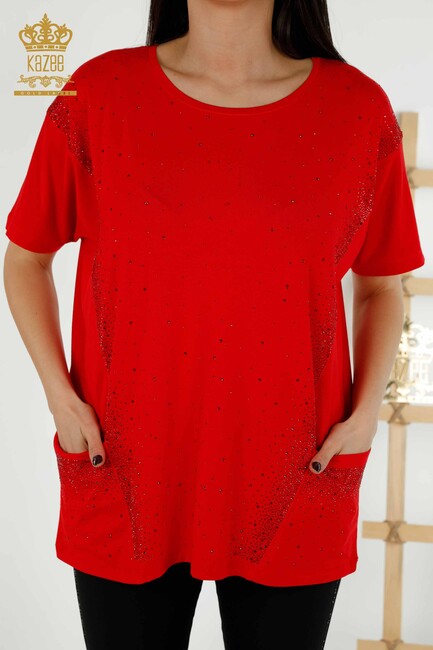 Women's Blouse Pocket Detailed Red - 79293 | KAZEE - Thumbnail