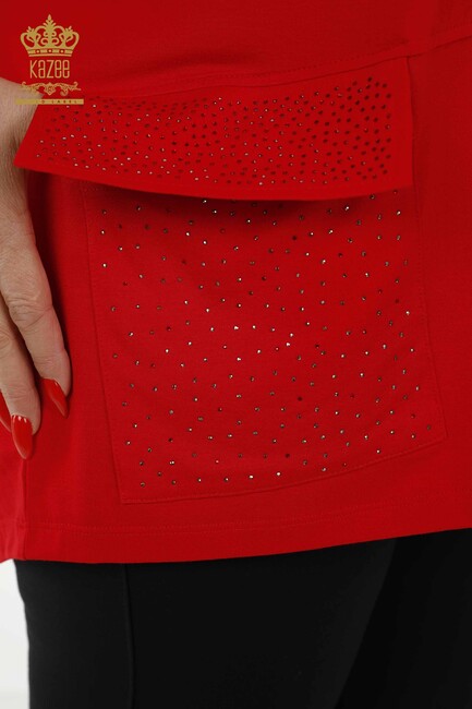 Women's Blouse Pocket Detailed Red - 79298 | KAZEE - Thumbnail