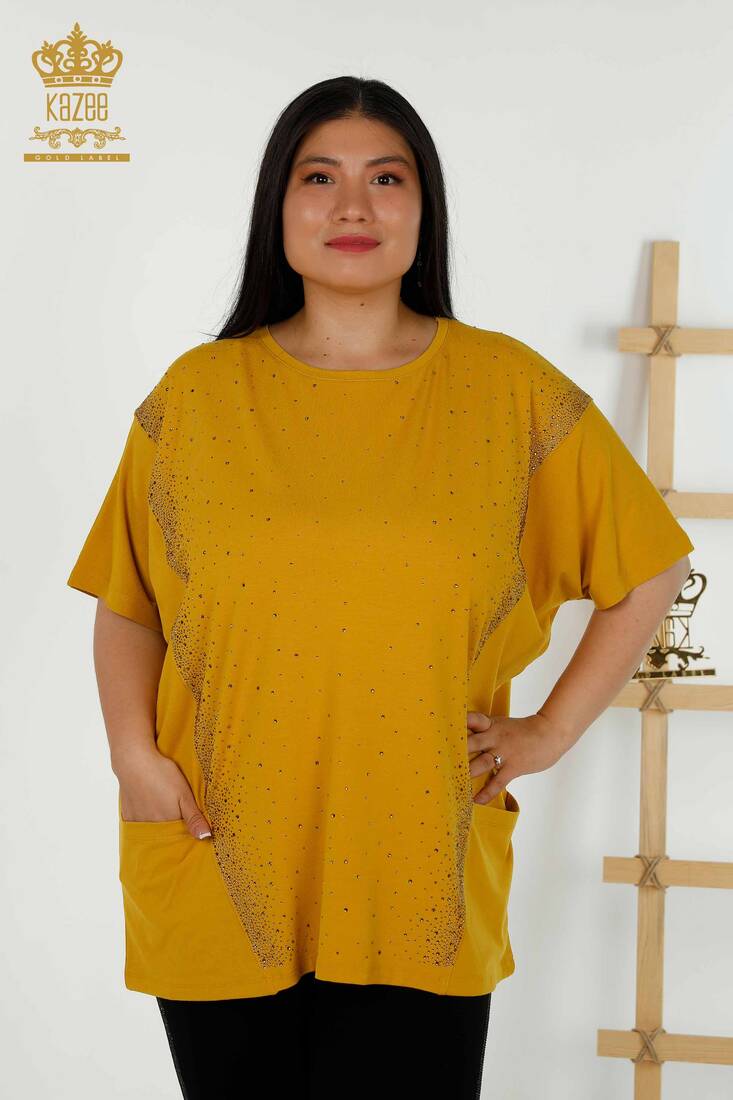 Women's Blouse Pocket Detailed Saffron - 79293 | KAZEE