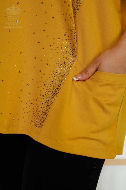 Women's Blouse Pocket Detailed Saffron - 79293 | KAZEE - Thumbnail