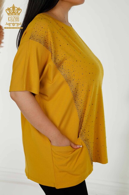 Women's Blouse Pocket Detailed Saffron - 79293 | KAZEE - Thumbnail