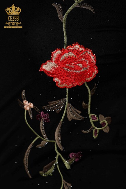 Women's Blouse Black With Rose Embroidery - 79044 | KAZEE - Thumbnail