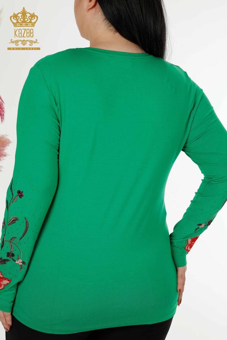 Women's Blouse Green With Rose Embroidery - 79044 | KAZEE