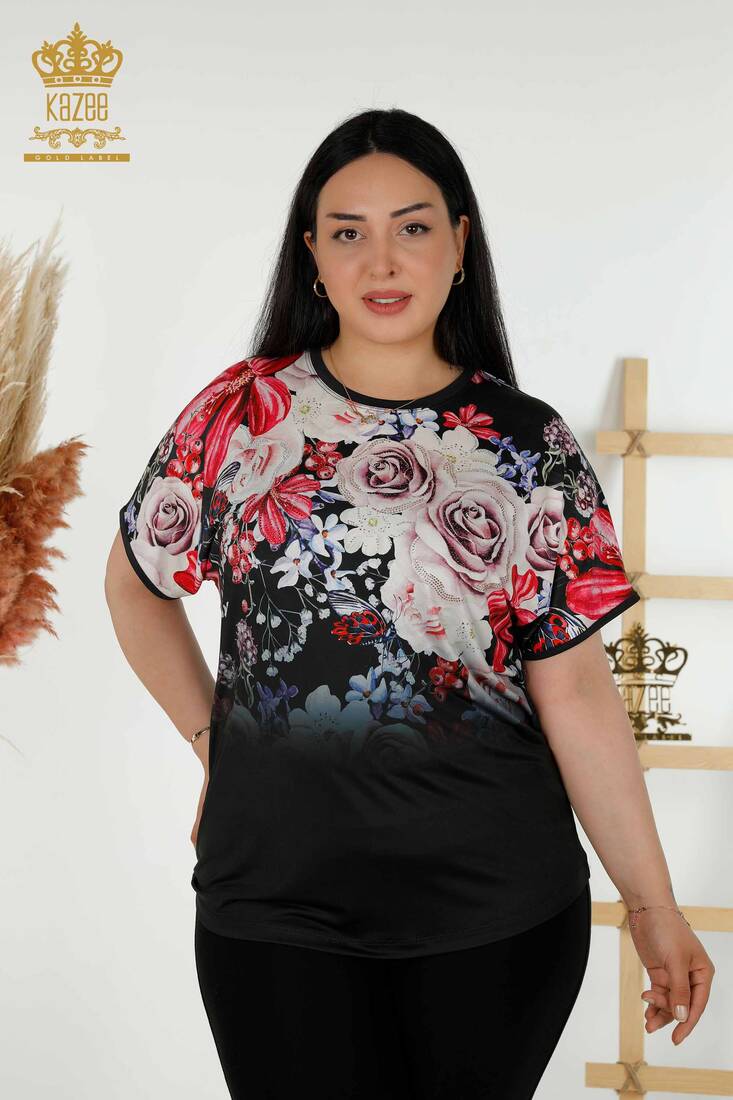 Women's Blouse Rose Pattern Pattern - 79202 | KAZEE