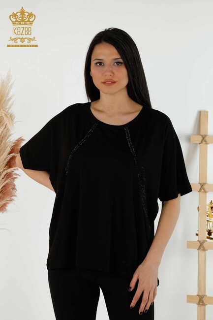 Women's Blouse Short Sleeve Black - 79295 | KAZEE - Thumbnail