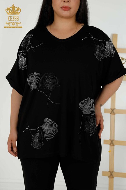 Women's Blouse Short Sleeve Black - 79318 | KAZEE - Thumbnail