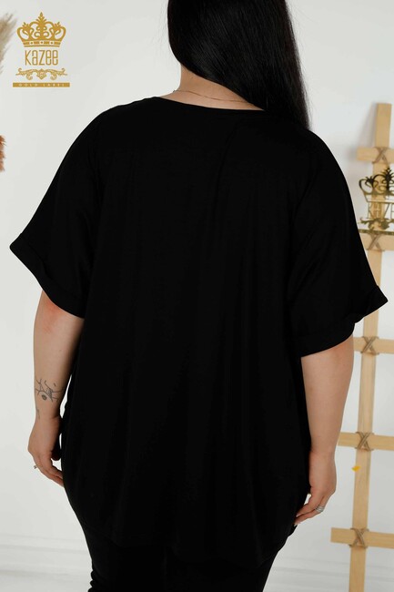 Women's Blouse Short Sleeve Black - 79318 | KAZEE - Thumbnail