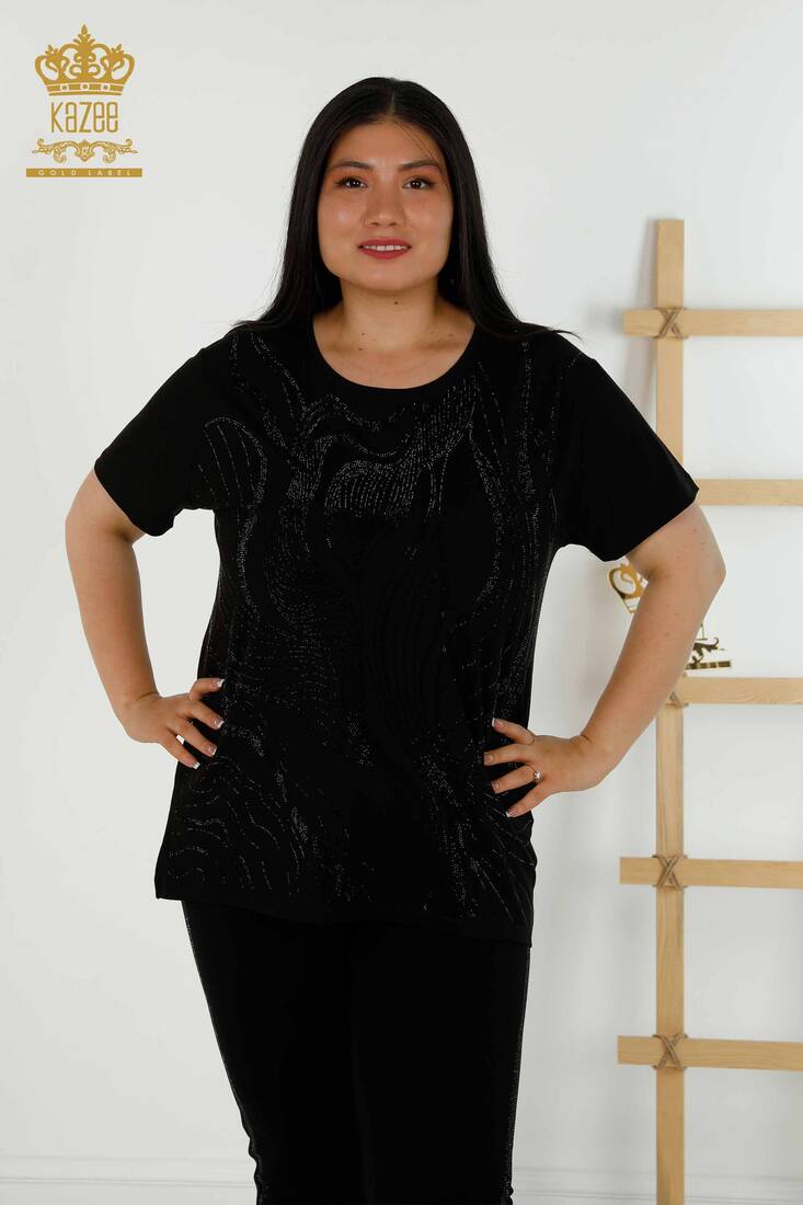 Women's Blouse Short Sleeve Black - 79329 | KAZEE