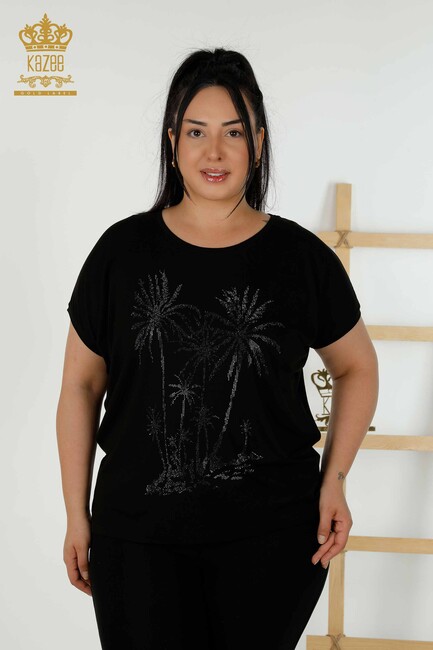 Women's Blouse Short Sleeve Black - 79336 | KAZEE - Thumbnail