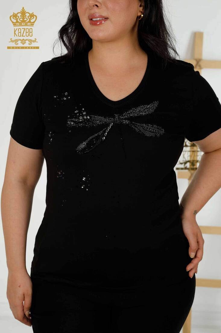 Women's Blouse Short Sleeve Black - 79362 | KAZEE