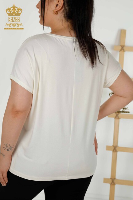 Women's Blouse Short Sleeve Ecru - 79336 | KAZEE - Thumbnail