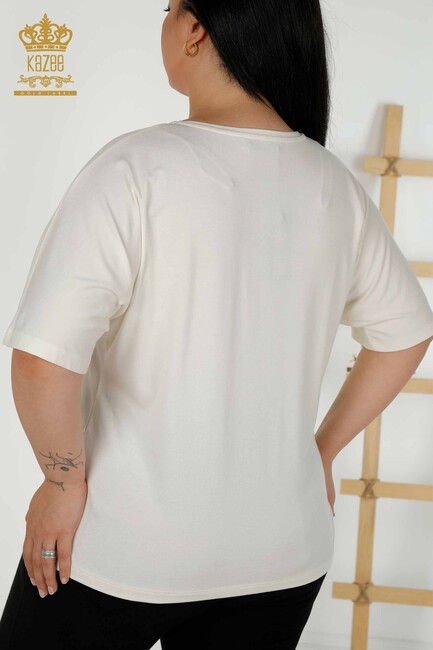 Women's Blouse Short Sleeve Ecru - 79349 | KAZEE - Thumbnail