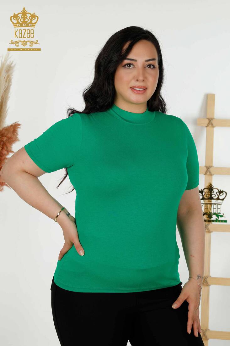 Women's Blouse Short Sleeve Green - 79264 | KAZEE