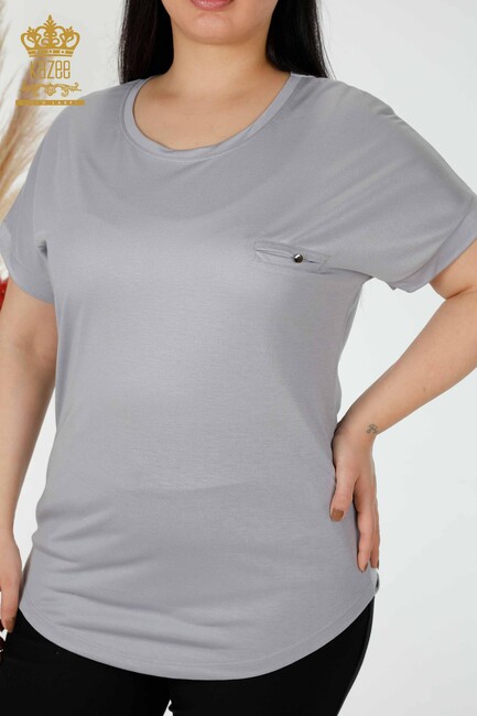 Women's Blouse Short Sleeve Gray - 77005 | KAZEE - Thumbnail