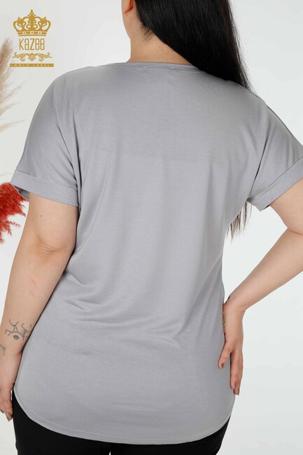 Women's Blouse Short Sleeve Gray - 77005 | KAZEE - Thumbnail