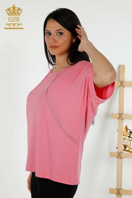 Women's Blouse Short Sleeve Pink - 79295 | KAZEE - Thumbnail