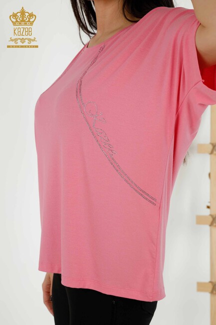 Women's Blouse Short Sleeve Pink - 79295 | KAZEE - Thumbnail