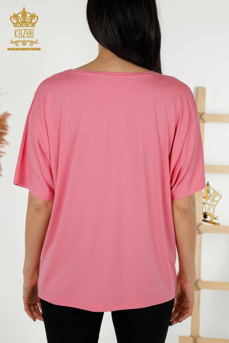 Women's Blouse Short Sleeve Pink - 79295 | KAZEE