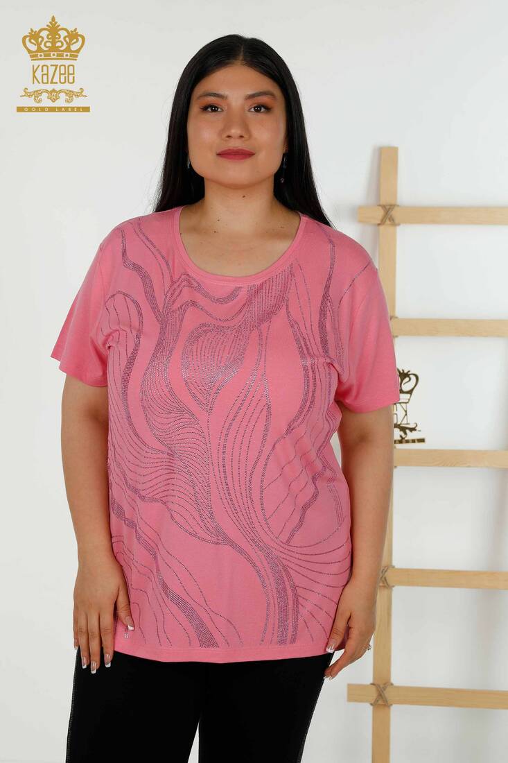 Women's Blouse Short Sleeve Pink - 79329 | KAZEE