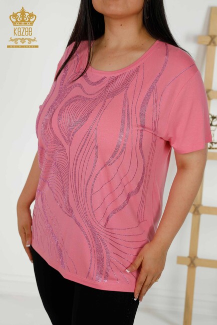 Women's Blouse Short Sleeve Pink - 79329 | KAZEE - Thumbnail