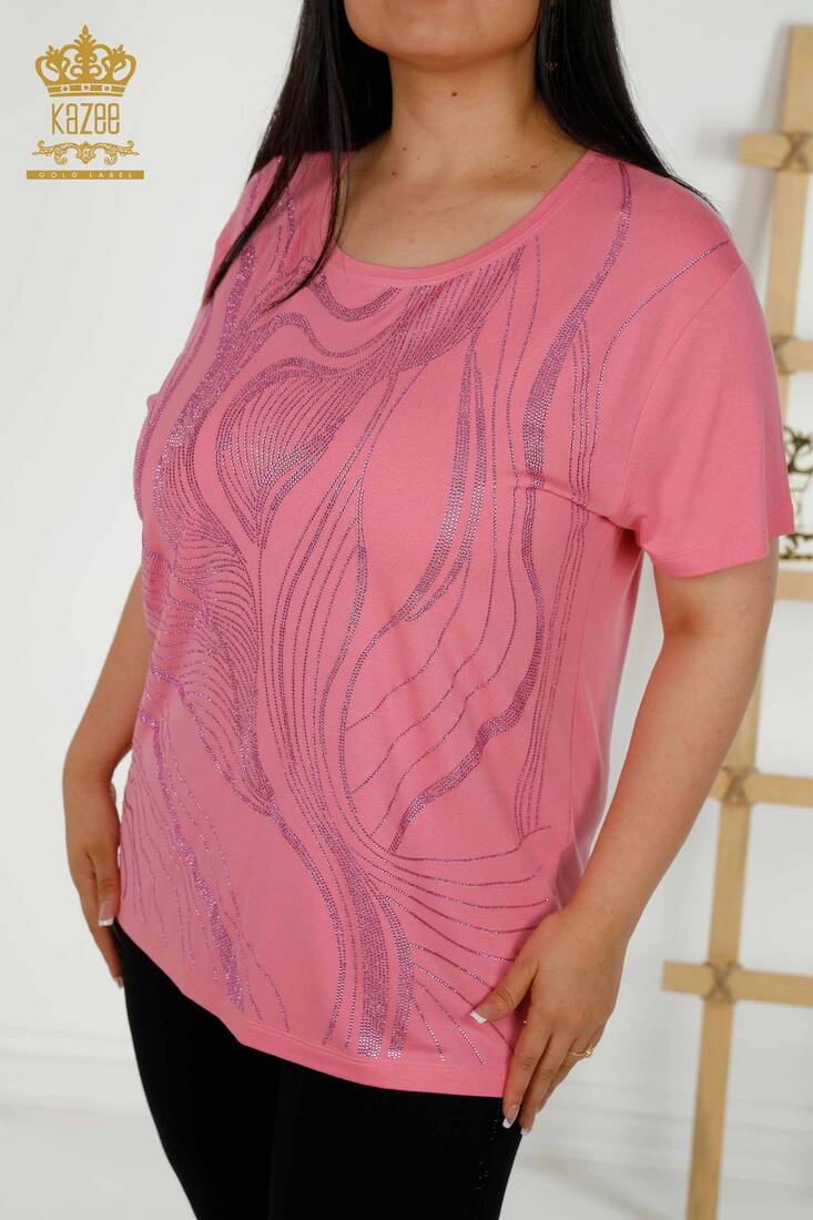 Women's Blouse Short Sleeve Pink - 79329 | KAZEE