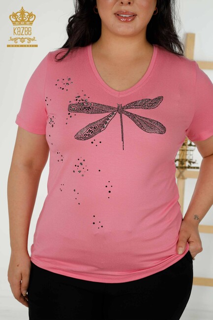 Women's Blouse Short Sleeve Pink - 79362 | KAZEE - Thumbnail