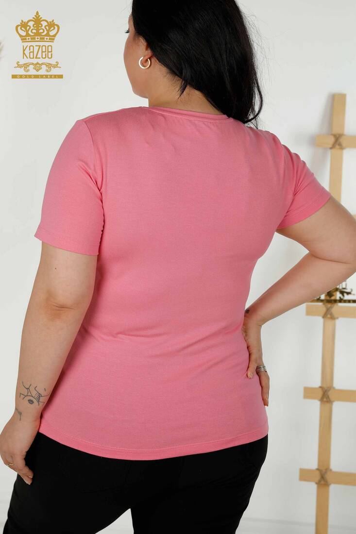 Women's Blouse Short Sleeve Pink - 79362 | KAZEE