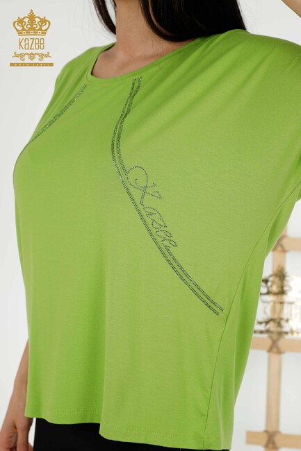 Women's Blouse Short Sleeve Pistachio Green - 79295 | KAZEE - Thumbnail