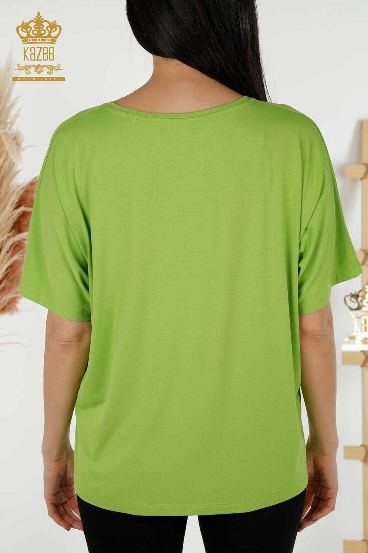 Women's Blouse Short Sleeve Pistachio Green - 79295 | KAZEE