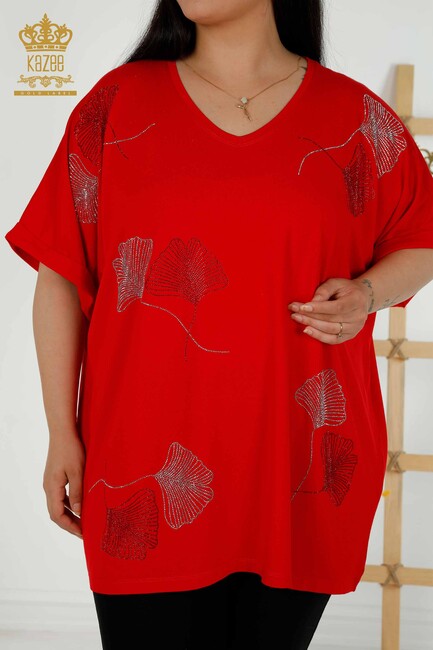 Women's Blouse Short Sleeve Red - 79318 | KAZEE - Thumbnail