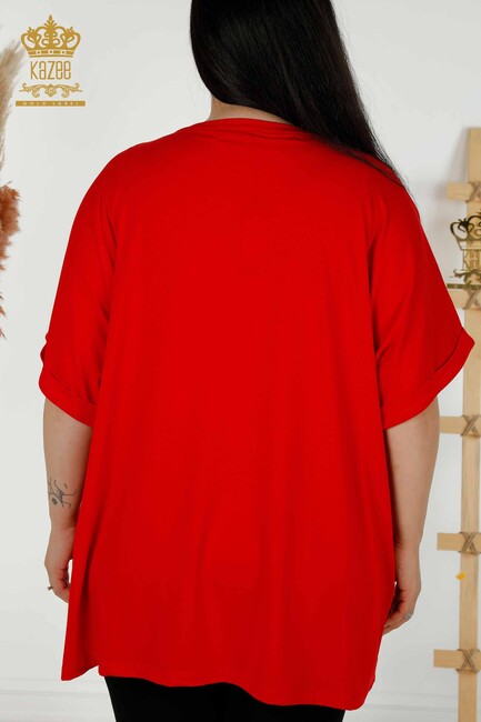 Women's Blouse Short Sleeve Red - 79318 | KAZEE - Thumbnail