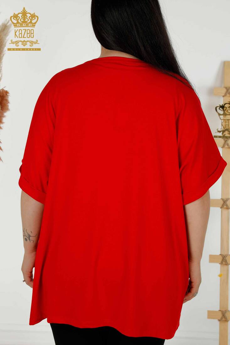 Women's Blouse Short Sleeve Red - 79318 | KAZEE