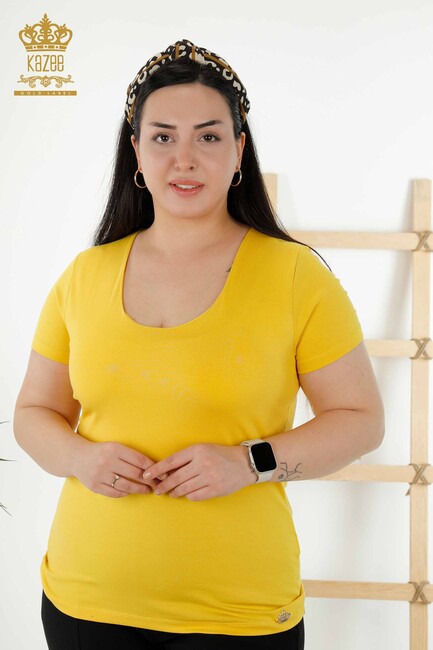 Women's Blouse Short Sleeve Yellow - 79190 | KAZEE - Thumbnail