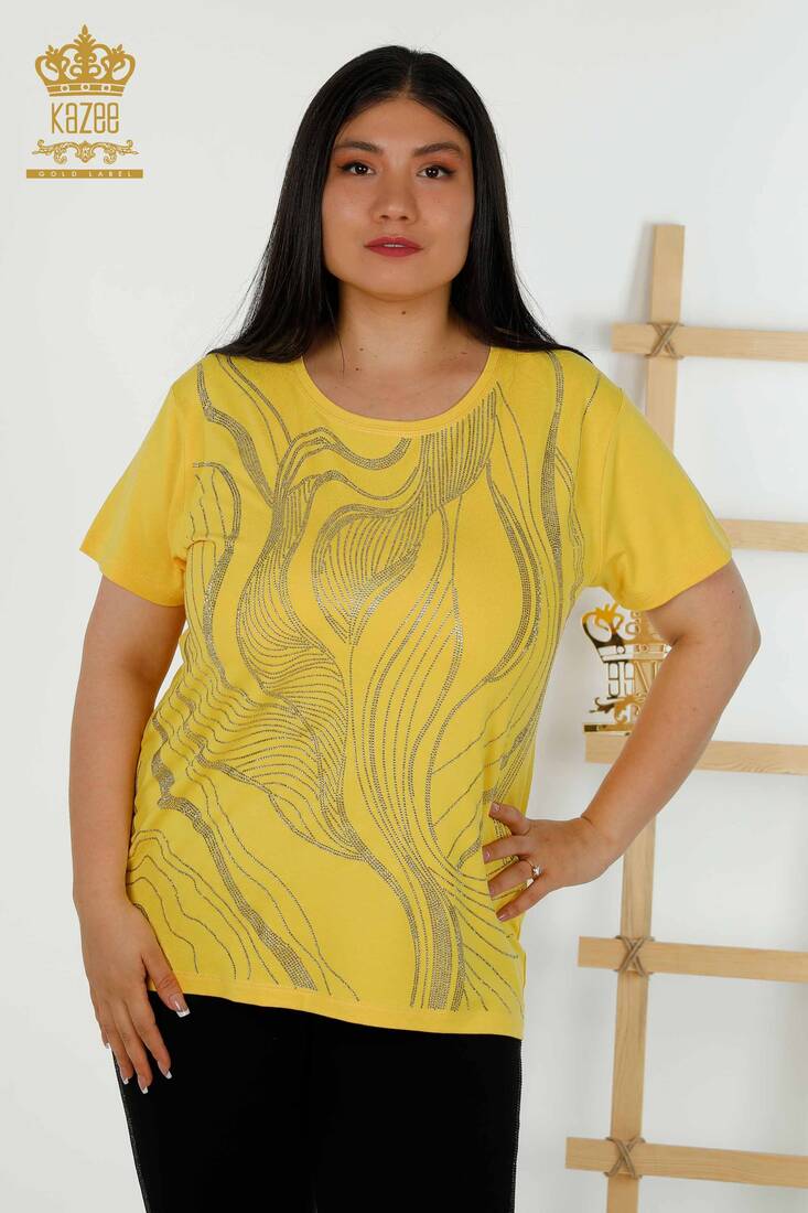 Women's Blouse Short Sleeve Yellow - 79329 | KAZEE