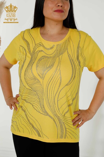 Women's Blouse Short Sleeve Yellow - 79329 | KAZEE - Thumbnail