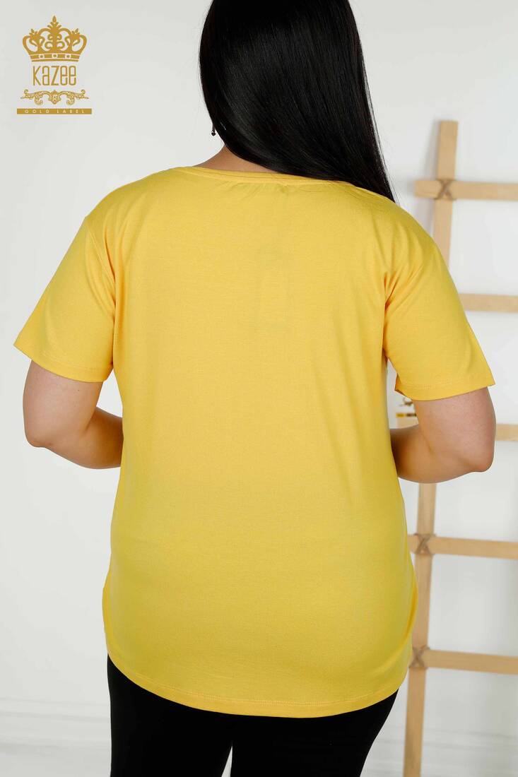 Women's Blouse Short Sleeve Yellow - 79329 | KAZEE