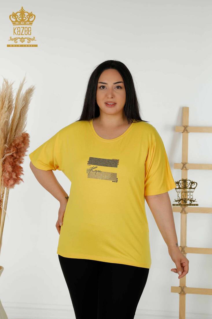 Women's Blouse Short Sleeve Yellow - 79349 | KAZEE