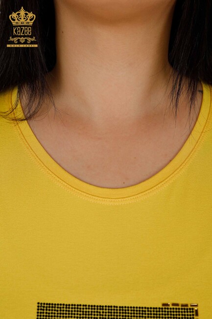 Women's Blouse Short Sleeve Yellow - 79349 | KAZEE - Thumbnail