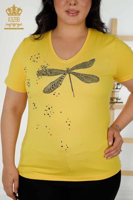 Women's Blouse Short Sleeve Yellow - 79362 | KAZEE - Thumbnail